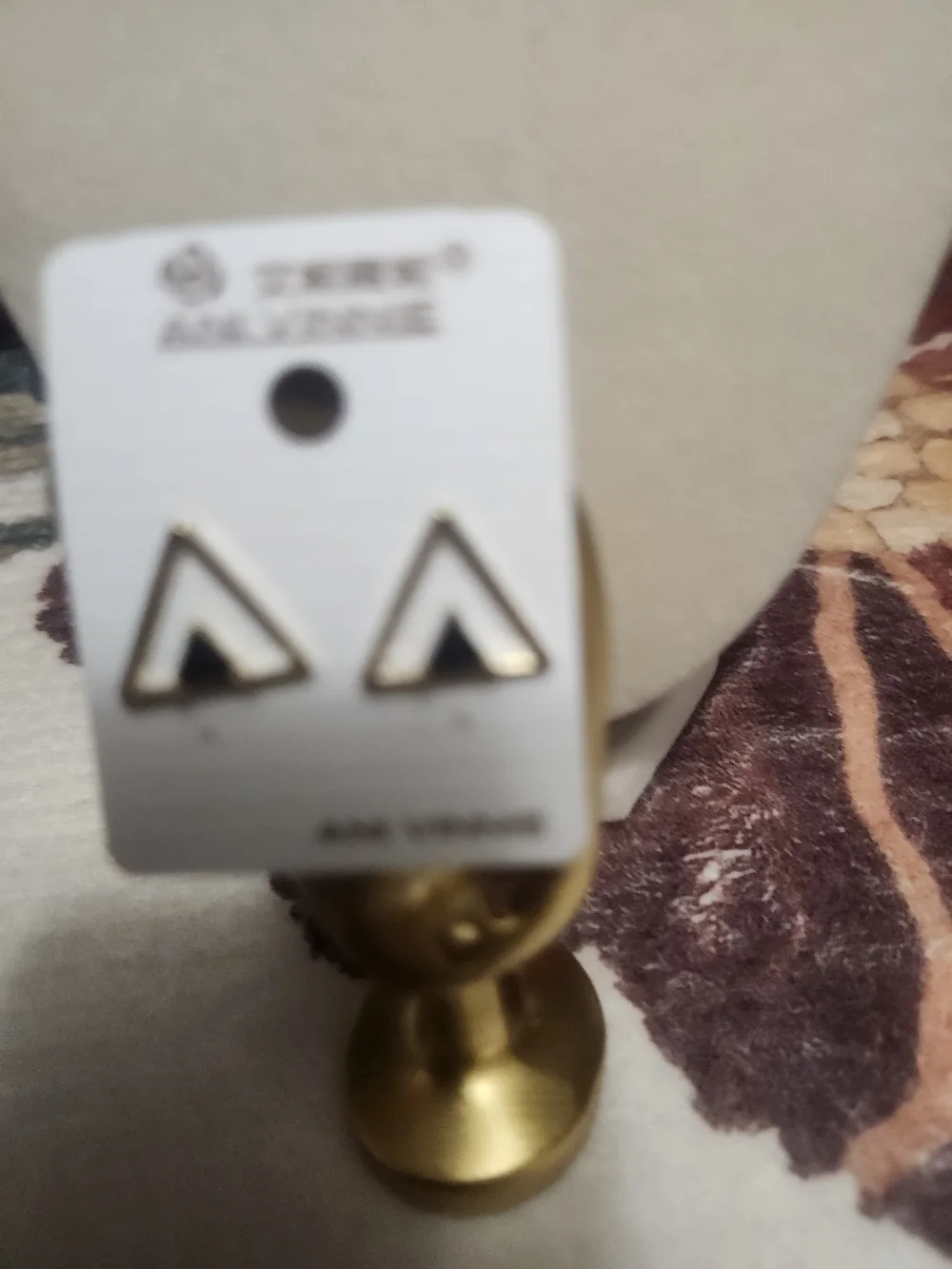 Gold Triangle Stud Earrings with Black Center